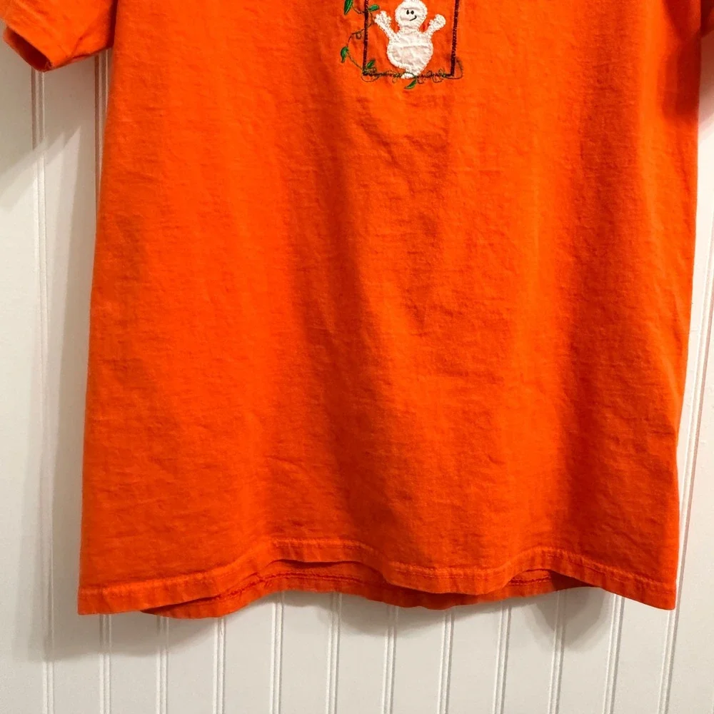 Anvil Vintage Embroidered Halloween Stacked Trio Crew T Shirt, Orange,L
